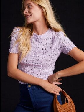 Anthropologie Lavender Eyelet Short-Sleeve Knit Tee